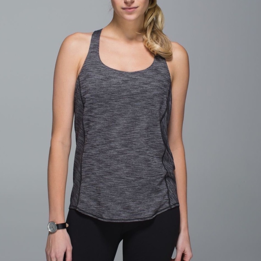 Lululemon Wild Tank Heathered Black Grey Strappy Back Built In Bra Size 8